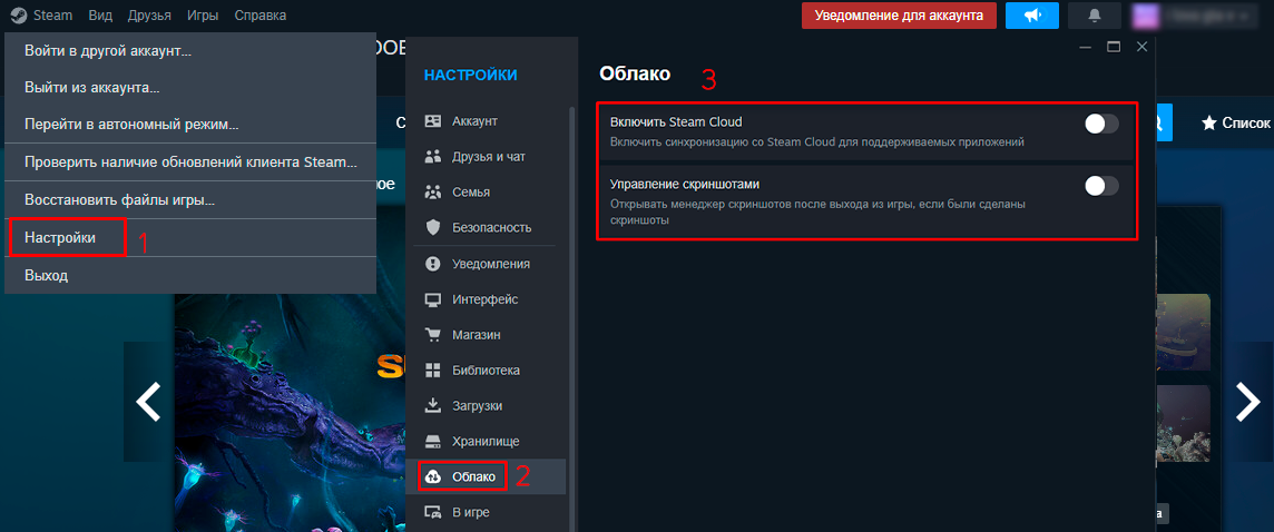 Отключение Steam Cloud